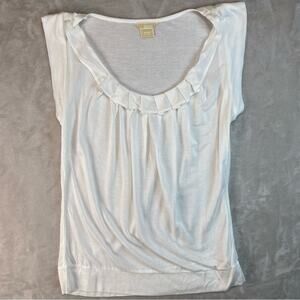 Michael Kors Top Woman’s Medium Lyocell White Gauzy Short Sleeve Ruffle Collar